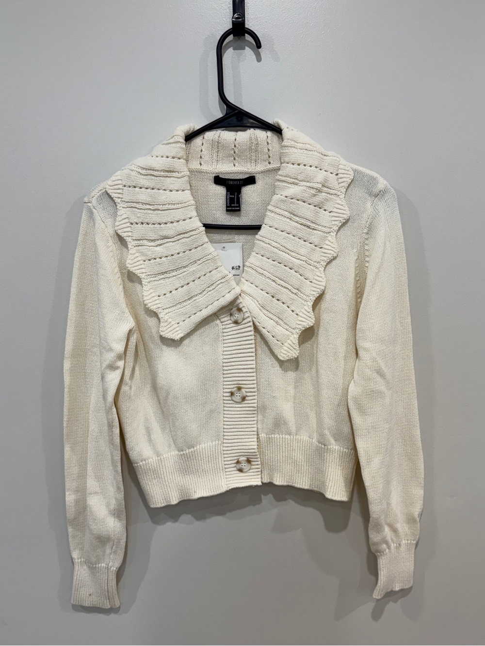 Forever 21 Cream Ruffle-Collar Button Cardigan